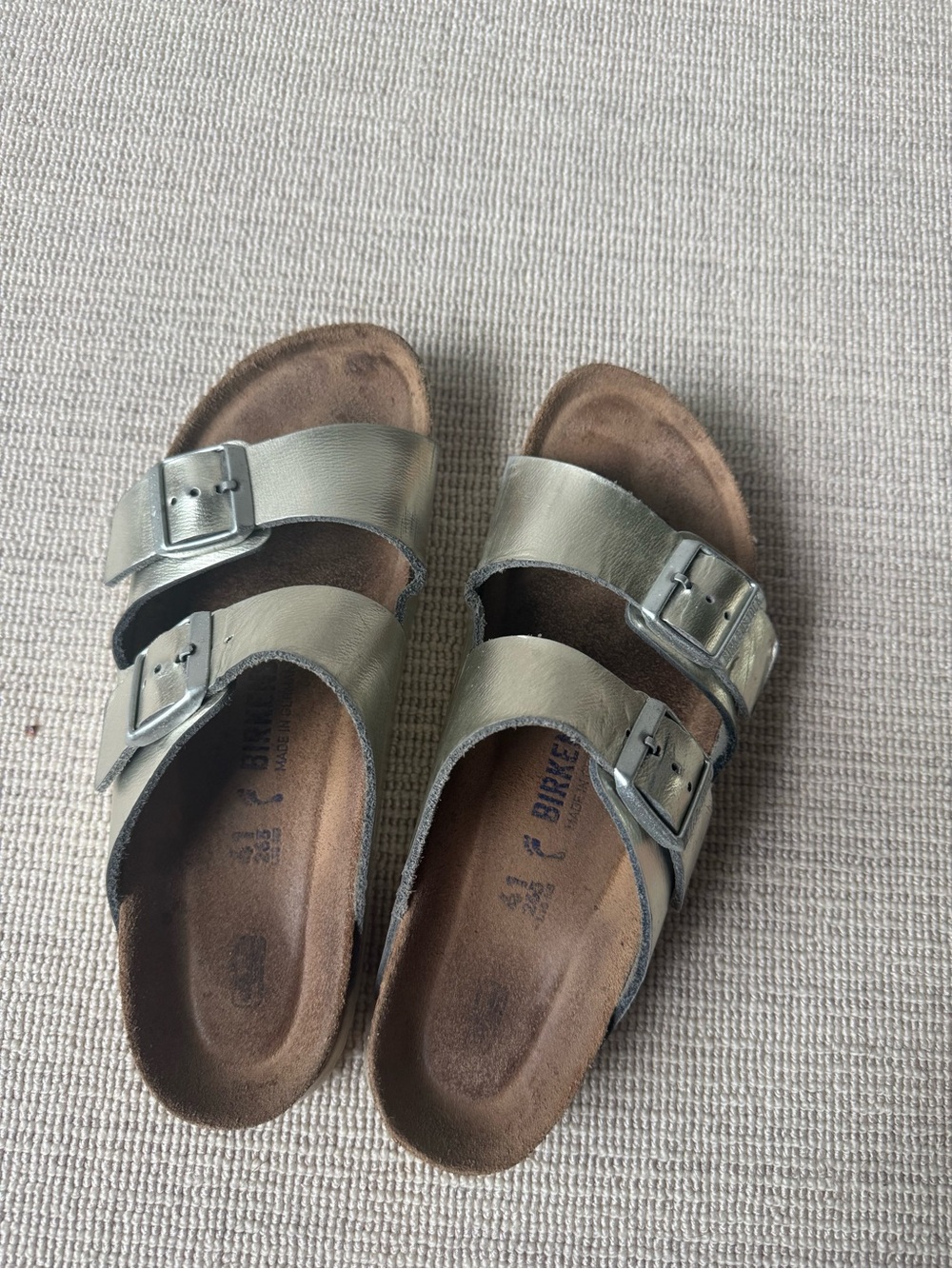 Birkenstock Arizona Metallic Silver Double-Strap Sandals - Women's